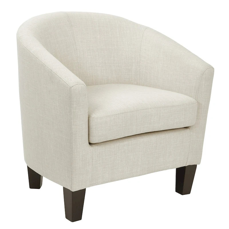 Mid-Century Tub Chair with Solid Wood Espresso Legs — Linen & Denim
